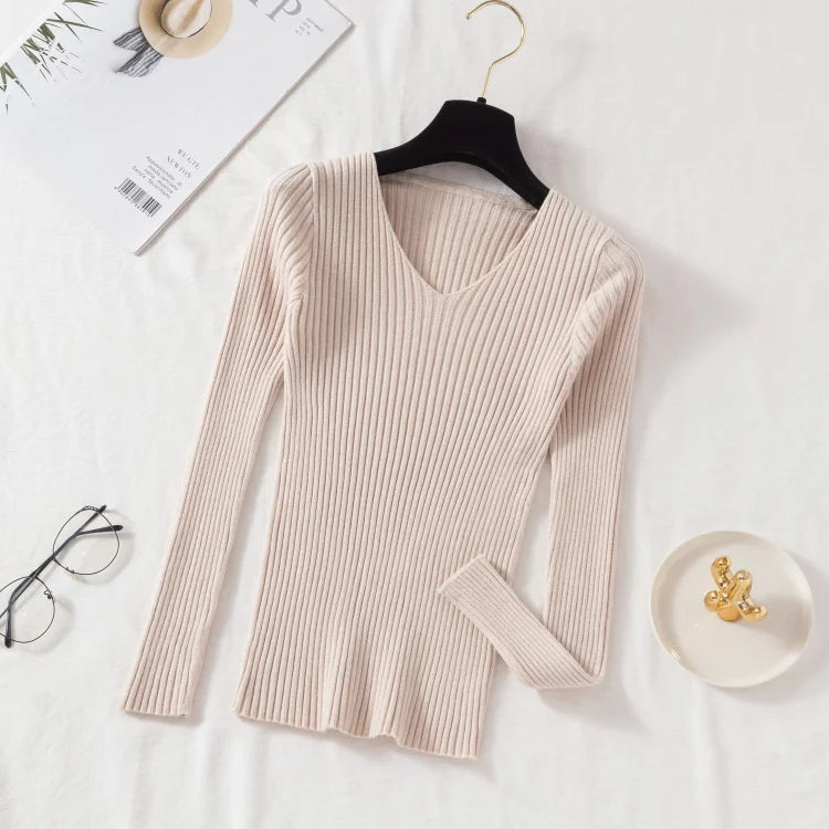 Herfst Winter Women Sweaters Casual gebreide lange mouw gebreide V Neck Lover Sweater Femme Fundamentele massieve jersey Tops Mode kleding
