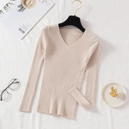 Herfst Winter Women Sweaters Casual gebreide lange mouw gebreide V Neck Lover Sweater Femme Fundamentele massieve jersey Tops Mode kleding