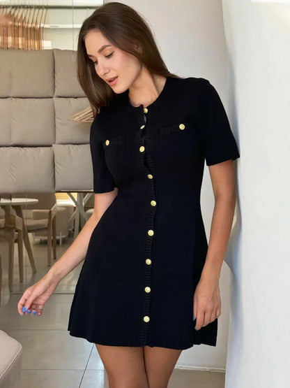 Trendix elegant Strickkleid MINI Kleid Frauen Straße Slim hohe Taille Kurzarm Rib Pullover Kleider Urlaub Bodycon Strickkleidung Kleid