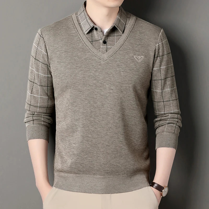 Suéter de punto de vellón macho suéter para hombres de otoño camiseta de invierno suéteres beige azul marino azul coreano top coreano