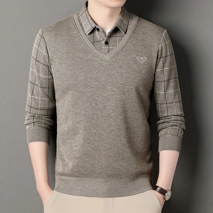 Suéter de punto de vellón macho suéter para hombres de otoño camiseta de invierno suéteres beige azul marino azul coreano top coreano