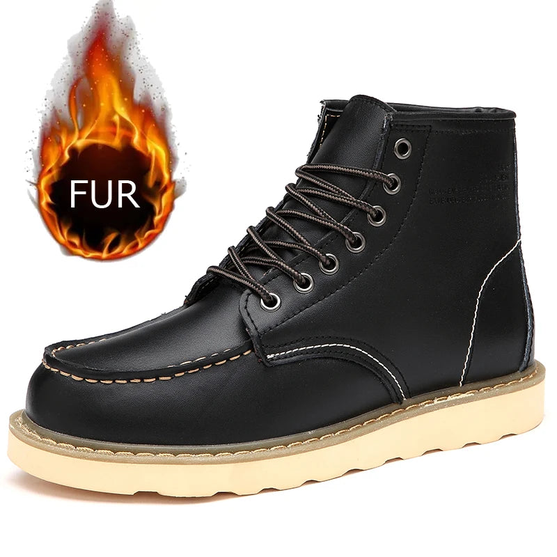Winter Velvet Warm Outdoor Work Leather Shoes Brand Western Cowboy Boots Soft Soled Comfortable Lace Up Fashion Desert Boots