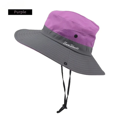 Women's Dual-Tone Sun Hat with Ponytail Hole - Breathable Mesh Waterproof Wide Brim for Beach & Fishing for Spring, Summer