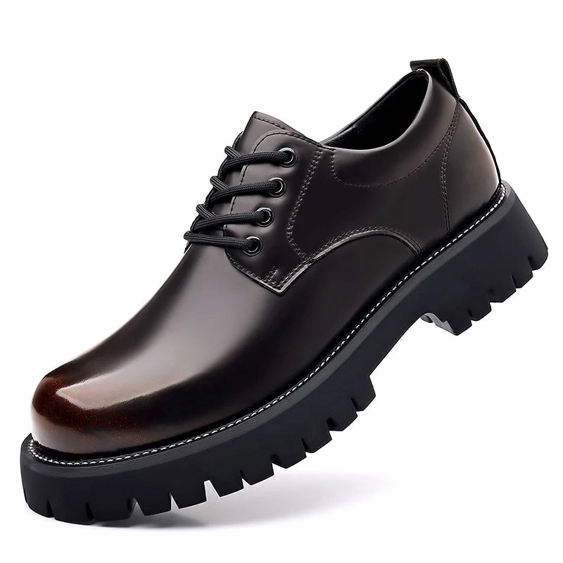 High-quality Thick Bottom Mens Lace Up Round Toe Brown Business Shoes Luxury Brand Oxford Shoes Classic Men Shoes for Wedding