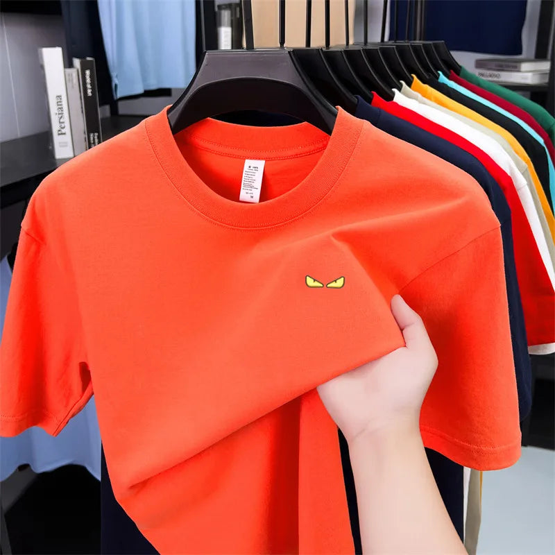 High-end Quality Men's T-shirt 100Cotton O-Neck Pattern Embroidery Short Sleeve Summer New Fashion Trend Half Sleeve Men's Wear