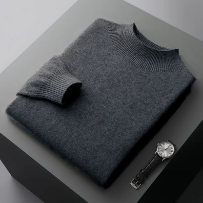 New Men's Fashion Casual Wool Sweater Warm Autumn And Winter Semi-High Neck Knitted Bottoming Shirt