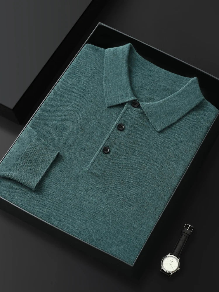 Mænds merino uld sweater polo krave pullover efterår vinter nye cashmere strikket afslappet løs mænds skjorter toppe varm blød