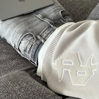 Y2k harmaa pitkähihainen villapaita dollarin goottilainen kirjonta pullover goth retro rento katuvaatteet vanhat rahat miehet boxy neulottu vaatteet