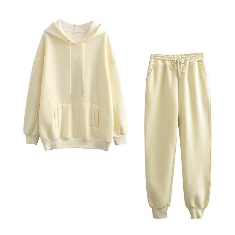 Žene tracksuit casual kapuljače dukserice hlače set salon nošenje sportskog odijela 2pcs jesenska zimska odjeća s kapuljačom zgužvane setove