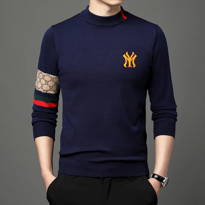 Mode ny 2023 Autumn Winter Casual broderi stickade tröjor tröjor designer o-hals varm jumper män kläder ropa hombre
