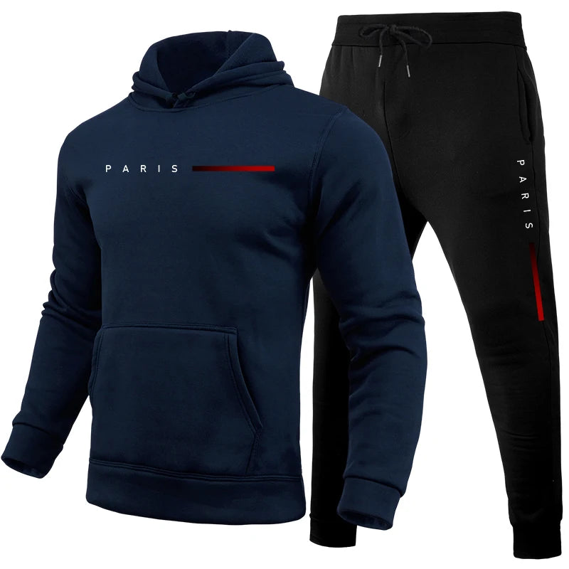 Trykk av høy kvalitet Tracksuit Casual Sweatshirt for Men Hoodies+Sweatpants 2 PCS Sett Hot Sale Jogging Streetwear Fashion