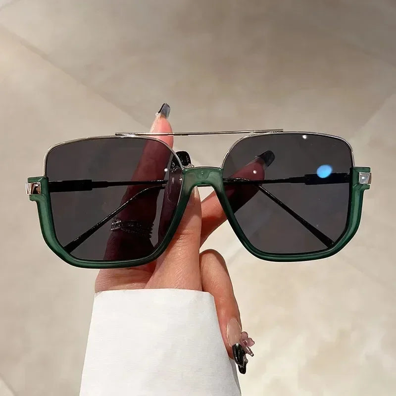 Retro Pilot Metal Sunglasses Fashion Korean Style Women Square Shades Trendy Ins Popular Brand Design UV400 Sun Glasses