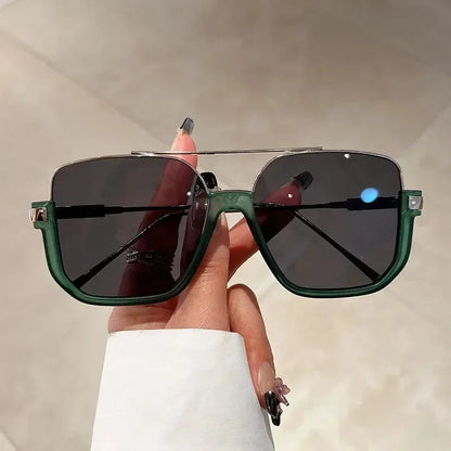 Retro Pilot Metal Sunglasses Fashion Korean Style Women Square Shades Trendy Ins Popular Brand Design UV400 Sun Glasses
