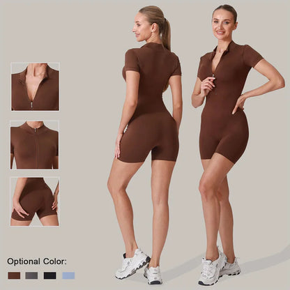 Fitness Jumpsuit Summer Yoga Short jumpsuit Women Zipper Sportswear Gym Fitness Sports Bodysuits Running Workout Clothes
