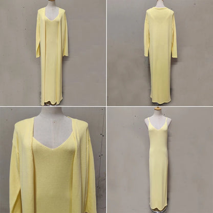 Tuularose žene dugačka haljina 2 komada solidna pletena špageta haljina s dugim rukavima kardigan set casual modne ženke set set
