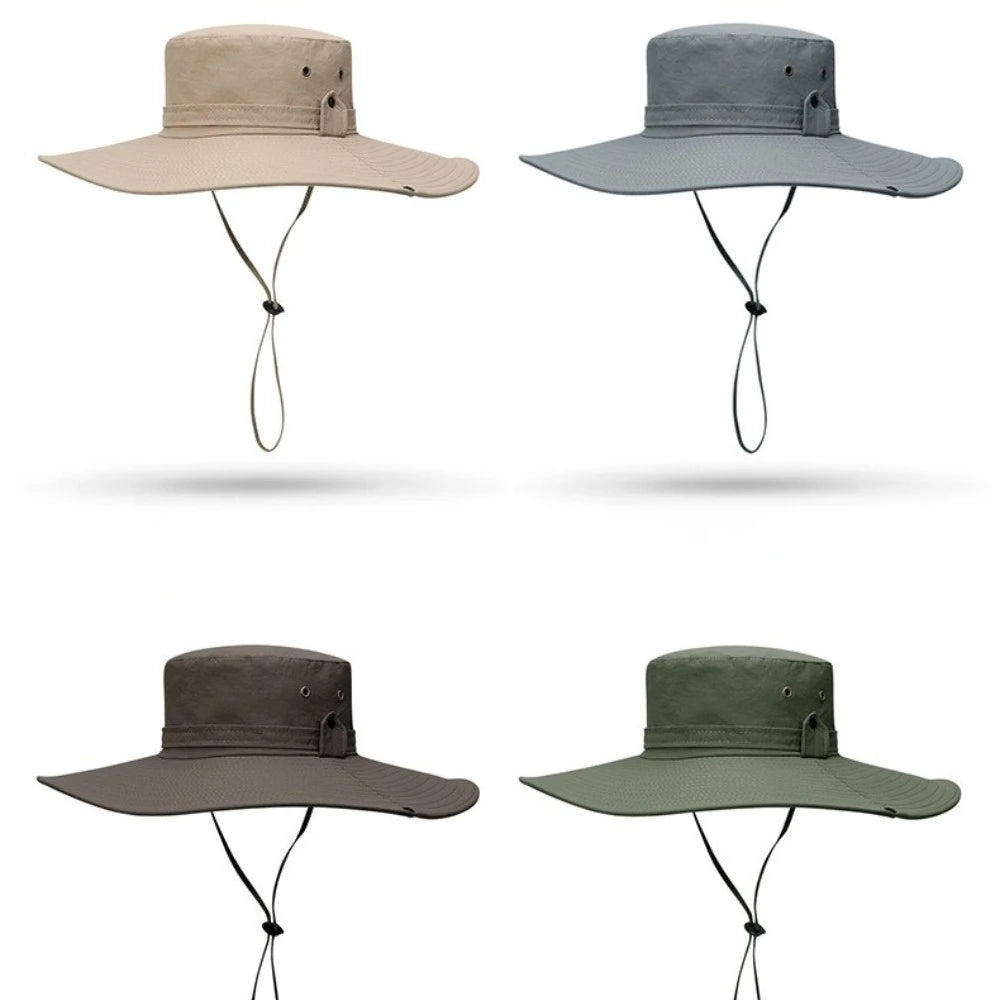1 × Big Brim Summer Large Sun Hat Män kvinnor andas fiske mössor sol uv skydd nät fiskare hatt vandring utomhus strandmössa