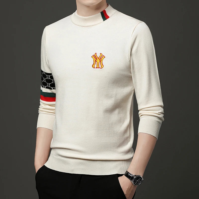 Mode ny 2023 Autumn Winter Casual broderi stickade tröjor tröjor designer o-hals varm jumper män kläder ropa hombre