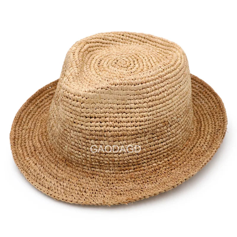 Uusi luonnollinen raffia jazz aurinko hatut miehet ja naisten kesäoppa