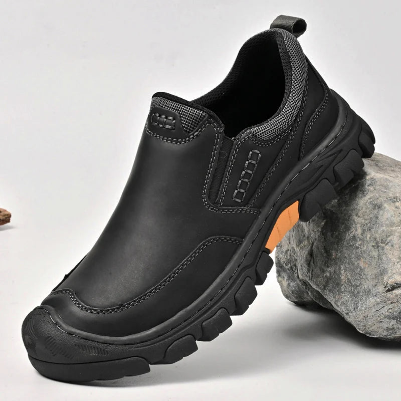 Genuine Leather Mens Slip on Shoes Hand Stitched Male Hiking Footwear Leisure Outdoor Treking Shoes New Antiskid Travel Trainers