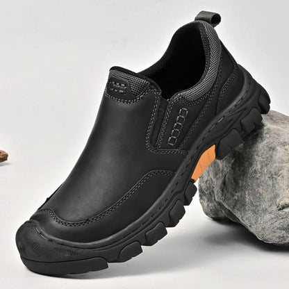 Genuine Leather Mens Slip on Shoes Hand Stitched Male Hiking Footwear Leisure Outdoor Treking Shoes New Antiskid Travel Trainers