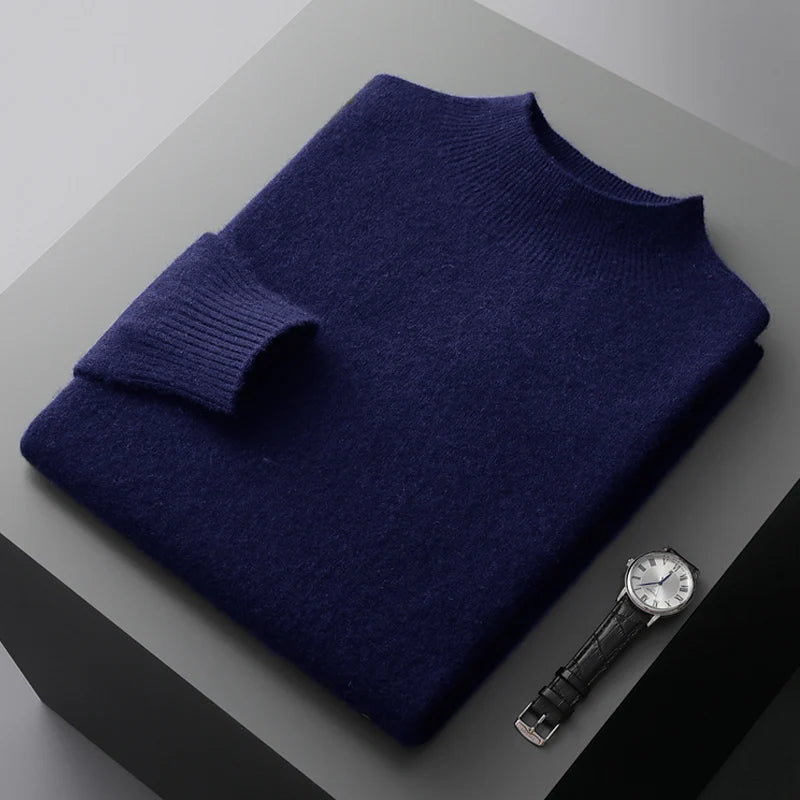 New Men's Fashion Casual Wool Sweater Warm Autumn And Winter Semi-High Neck Knitted Bottoming Shirt