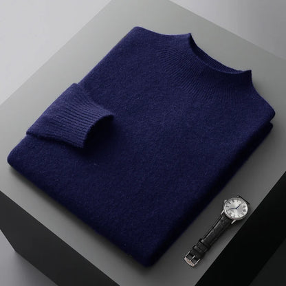 New Men's Fashion Casual Wool Sweater Warm Autumn And Winter Semi-High Neck Knitted Bottoming Shirt