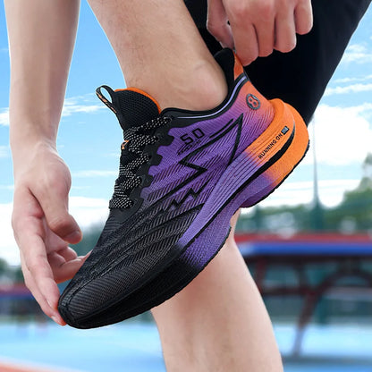 Men's Shoes Carbon Plate Cushioning Road Running Shoes Fashionable Printed Lace Up Tennis Shoes Non-slip Breathable Sports Shoes