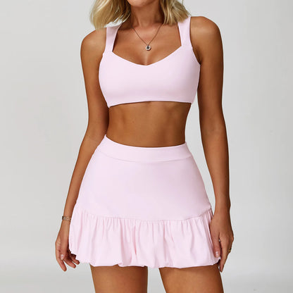 2 Pieces Women's Tracksuit Yoga Set Sport Bra High Waist Yoga Short Skirt Gym Clothes Fitness Sleeveless Workout Suit Sporstwear