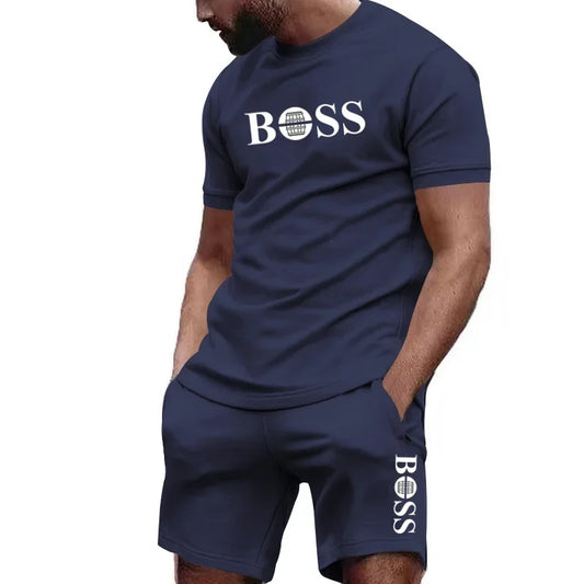 Men's two-piece sportswear, short sleeved T-shirt and pants set, running and fitness sportswear, summer 2024, big discount, 2024