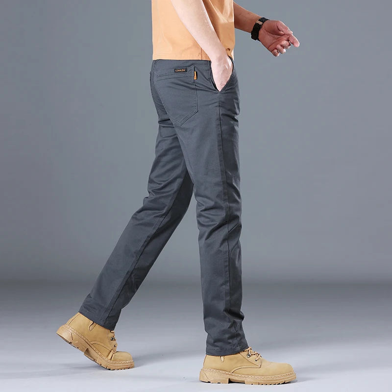 2024 Men's High Quality Pure Cotton Classic Solid Color Casual Pants Business Stretch Cotton Slim Straight Brand Trousers Male