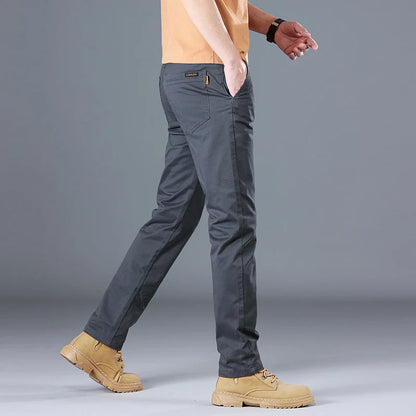 2024 Men's High Quality Pure Cotton Classic Solid Color Casual Pants Business Stretch Cotton Slim Straight Brand Trousers Male