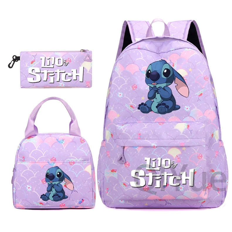 Disney Lilo Stitch Backpack Set for Girl Teen Student Back To School Knapsack Women Rucksack Mermaid Style Lunch Bag Pencil Case