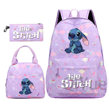 Disney Lilo Stitch Backpack Set for Girl Teen Student Back To School Knapsack Women Rucksack Mermaid Style Lunch Bag Pencil Case