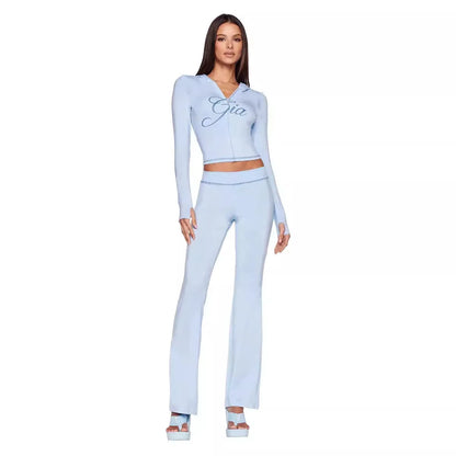 Ich bin GIA High Taisted Casual Hohosers Anzug mit Cardigan Summer Anzug elegantes Gelegenheitsdruck Kapuzenkürzel-Top-Frauen-Trailsuit Set