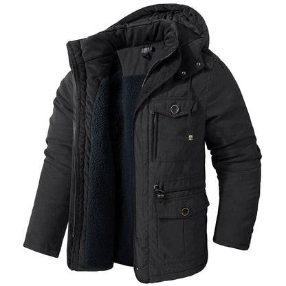 Winter Mens Fleece Warm Jackets Fashion Men Thicken Thermal Tactical Hooded Coats Men Outdoor Multi-pocket Windbreaker Jacket
