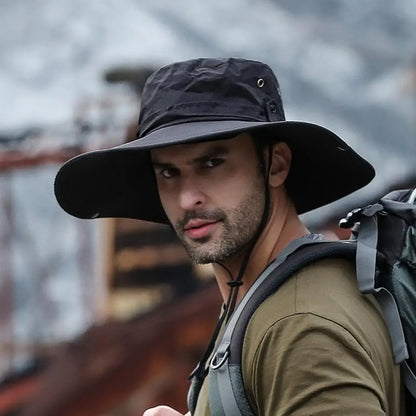 Fisherman Hat Wide Brim Solid Color Lace-Up Design Men Women Outdoor Hat Versatile Sun Protection Basin Hat