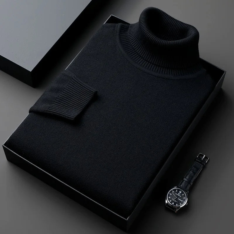 Autumn Winter Knit Turtleneck Sweatwear Men Color sólida Anti-pilão Pullovers de gola alta de malha moda Moda Slim Fit Sweatwear Man