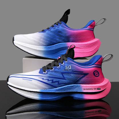Men's Shoes Carbon Plate Cushioning Road Running Shoes Fashionable Printed Lace Up Tennis Shoes Non-slip Breathable Sports Shoes