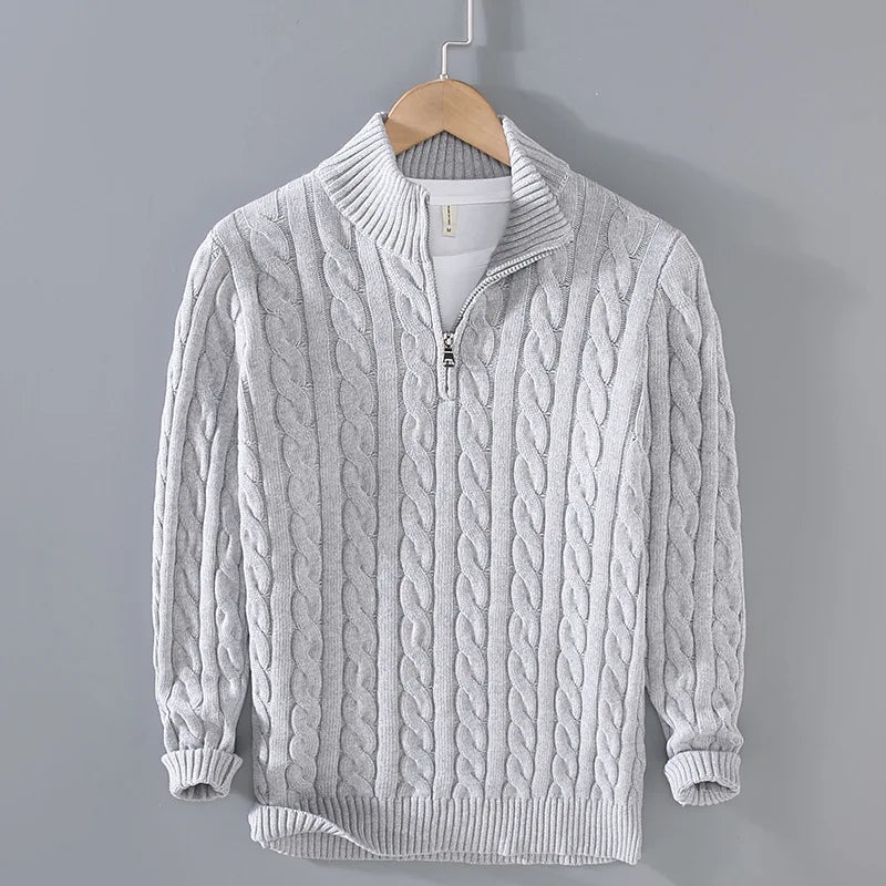 2025 Nuevo otoño Invierno Invierno Menéteres Sweater Men Stand Collar Medio Zip Algodón 100% Grisado Color sólido Ropa de calle principal