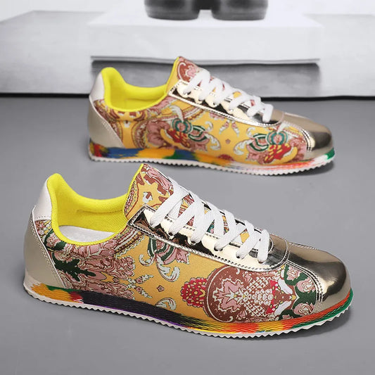 Luxury Yellow Men's Casual Sneakers Fashion Print Designer Shoes For Men Original Lightweight Sneakers Man zapatillas de hombre
