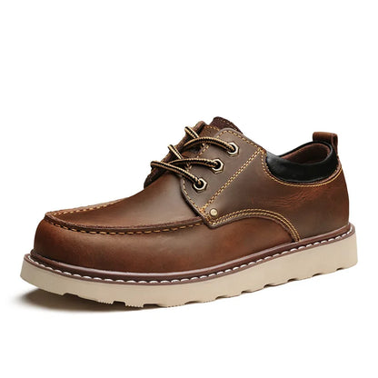 Maden Men's Vintage Genuine Split Leather Work Boots Brown Round Toe Derby Shoes Casual Lace-up Dress Boots for Office Business