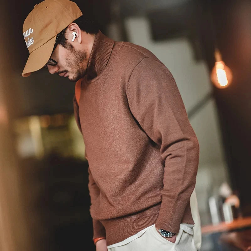 Maden Thermal Sweater Men’s Turtleneck Basic Knitted Shirts Autumn Winter Solid Thick Pullovers Turn-down Collar Soft Underwear