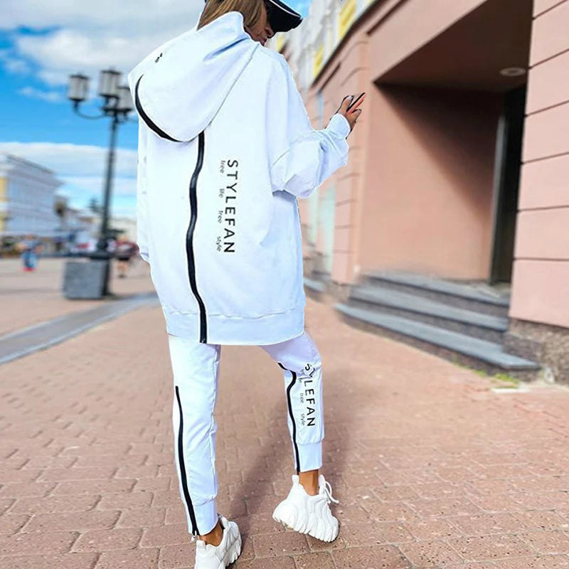 Fashion Casual Loose Suit Letter Printing Long Sweater Sweatpants 2 PCS Running Tracksuit Women Fitness Clothing