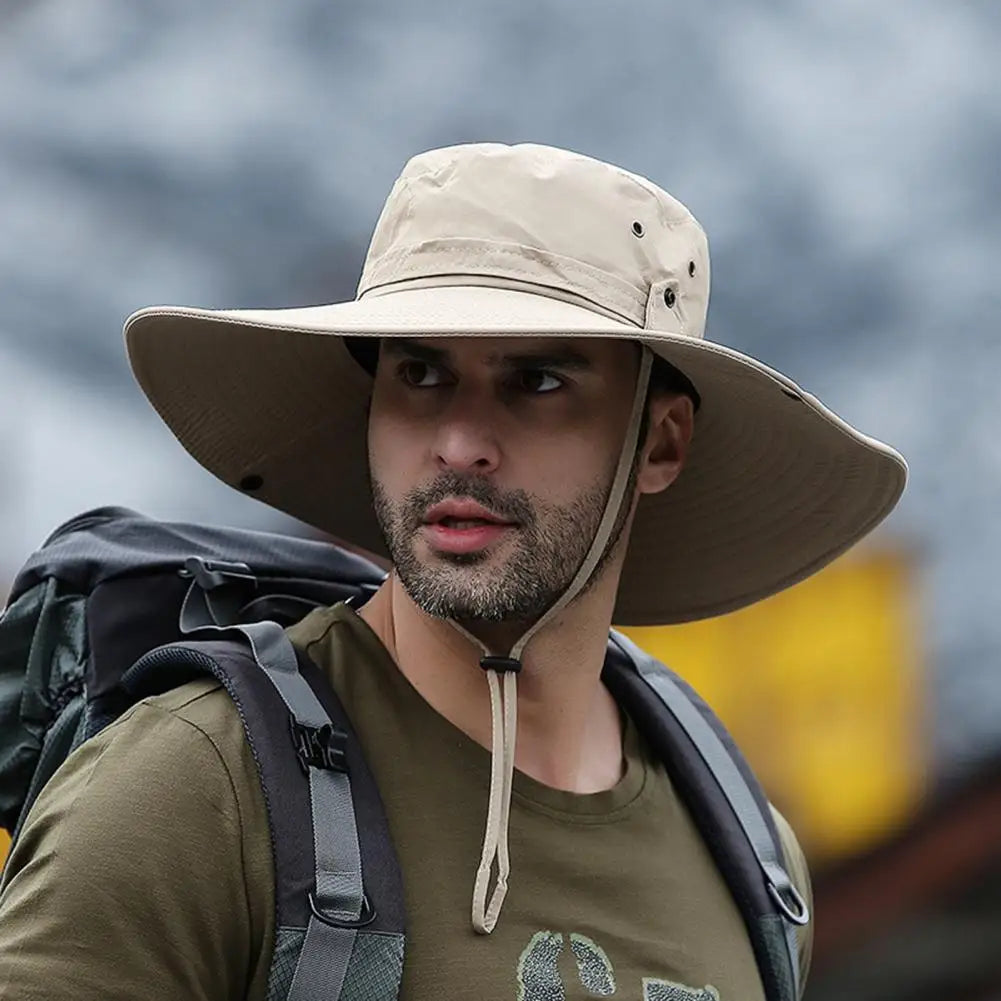 Fisherman Hat Wide Brim Solid Color Lace-Up Design Men Women Outdoor Hat Versatile Sun Protection Basin Hat
