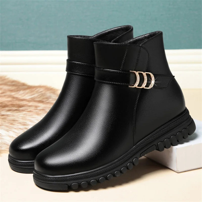 Winter Autumn Woman Fashions Elegant Casual Simple Ankle Snow Boots Mother Flat Warm Non-slip Plush Velvet Cotton Shoes