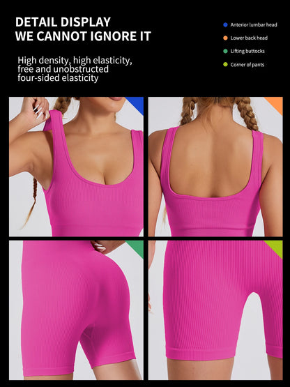 Frauen sexy Faden -Yoga -Anzug Jumpsuit Ärmel und hohe Elastizität Schnell trocknen atmungsaktiven Overall Shorts Push Up Sportswear