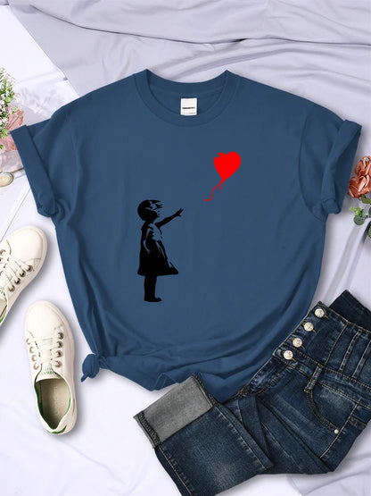 Let’s Fly Love Balloons estampados Camiseta para mujer Softación suave transpirable Manija corta Hip Hop Tendencia Tops ropa de camiseta femenina casual