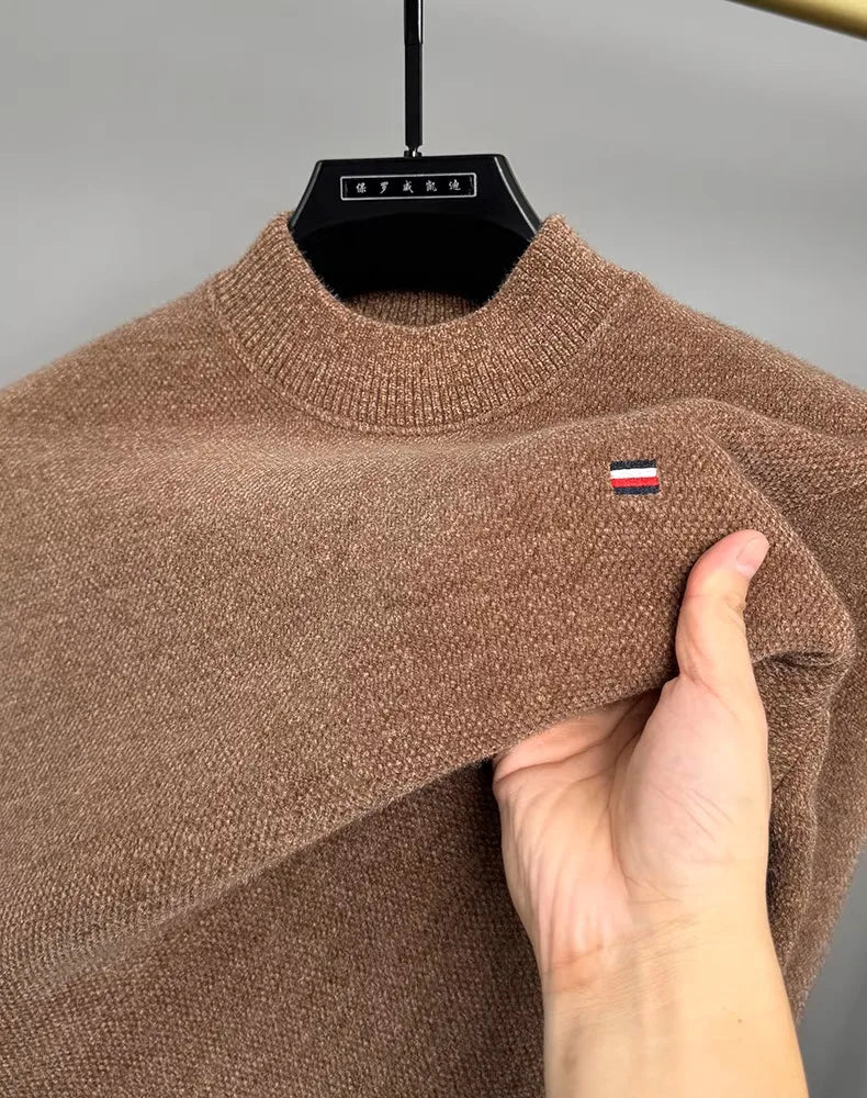 A suéter de malha de ponta de malha redondo pescoço de outono masculino e inverno bordar boutique boutique espessada e quente pulôver casual
