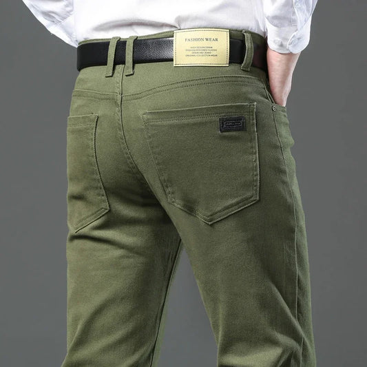 2025 Spring Autumn New Men's Clothing Slim Jeans Fashion Brown Business Casual Stretch Denim Pants Male Brand Trousers 28-44