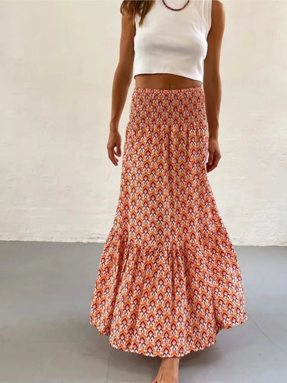Faldas boho casuales para mujeres nuevas primavera de verano Fashion vintage flojo cintura con estampado floral estilo ético playa maxi falda